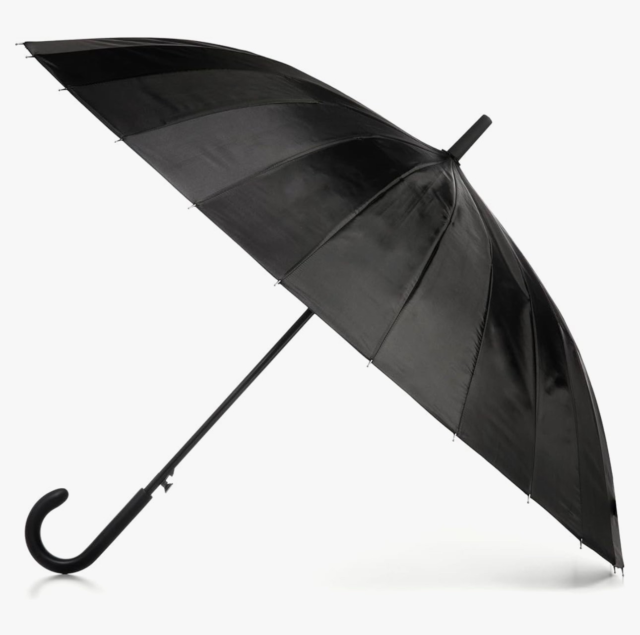 totes Large Eco Auto-Open 24 Rib Stick Umbrella with a Classic J Hook Curved Handle and water repellant