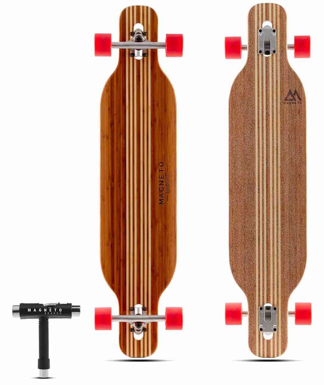Magneto Bamboo Carbon Fiber Longboards Skateboards for Cruising, Carving, Free-Style, Downhill and Dancing | Kicktails Tricks Carver Drop Through | Great for Teens Adults Men Women