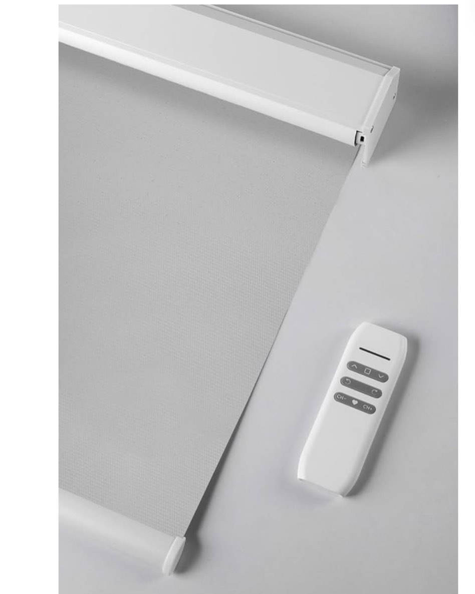 Motorized Roller Shade for Window with Valance Customized Width (21-116 Inches) Smart Remote Control Blind Compatible with Alexa Google Blackout Battery Solar Wireless (Light Grey, 100% Blackout)