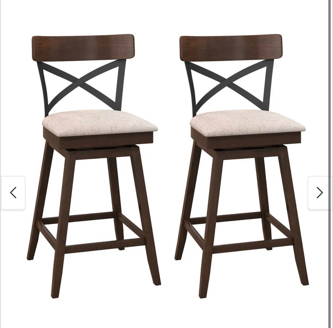 Costway Set of 2 Wooden Swivel Bar Stools Upholstered Counter Height - Counter Height - 23-28 in.
