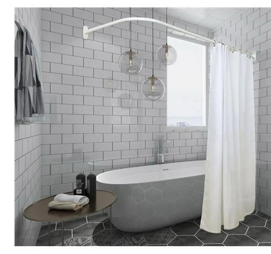 Utopia Alley L-Shaped Corner Shower Curtain Rod | Adjustable Rustproof Rod for Bathroom Bathtub, Includes Mounting Brackets and Screws, White Color (66"L x 28"W)