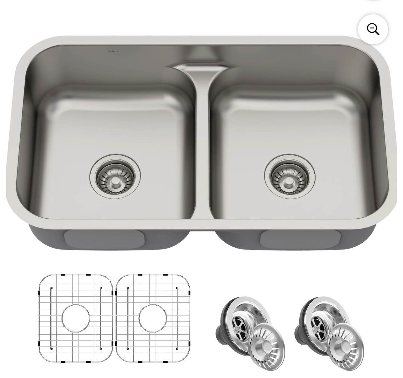 KRAUS Premier 32-inch 16 Gauge Undermount 50/50 Double Bowl Stainless Steel Kitchen Sink