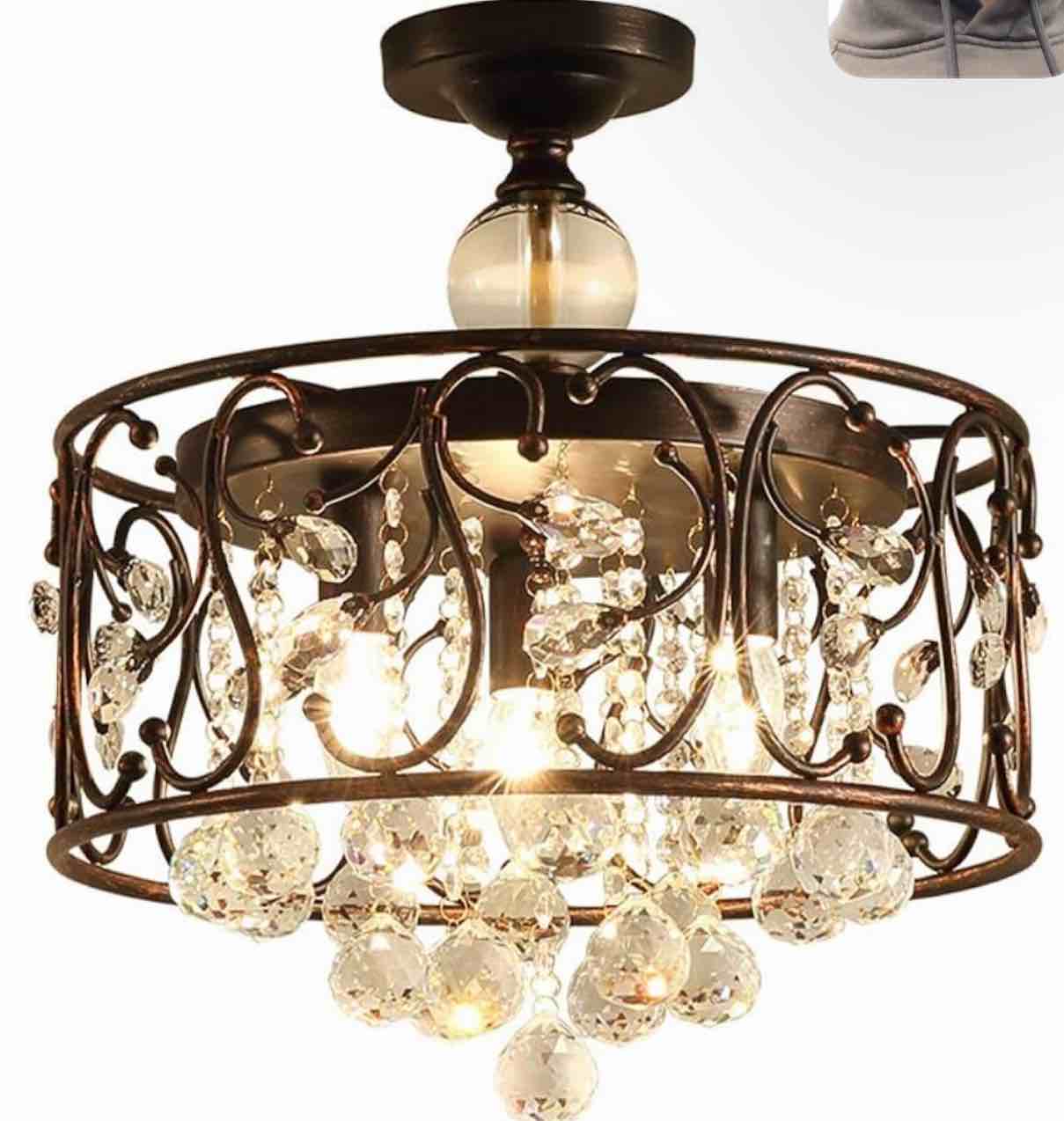 Style Lights Crystal Chandeliers Modern Pendant Lighting Round Ceiling Light Fixtures for Living Dining Room Foyer Entryway Chandelier Wrought Iron Living Room Lamp Flush Mount Light