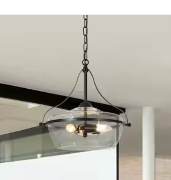 14 in. Modern 3-Light BlackChandelier Light, Bowl Hanging Pendant with Clear Glass Hanging Ceiling Light