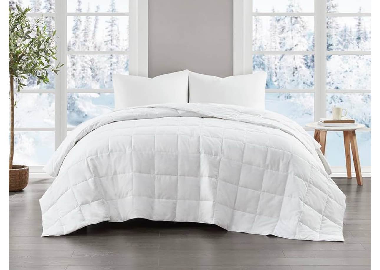 True North by Sleep Philosophy Goose Feather & Down Filling Comforter - All Season Warmth, White, Full/Queen