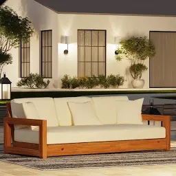 SAFAVIEH Couture Outdoor Collection Montford Beige 3-Seat Bench Casing Upholstery Removable Cover Fabric