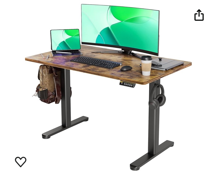 Electric Standing Desk, Adjustable Height Stand up Desk, 48x24 Inches Sit Stand Home Office Desk with Splice Board, Black Frame/Rustic Brown Top