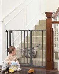 InnoTruth 28.9-42.1" Wide Baby Gate for Stairs & Doorways, 30" Tall Pressure Mounted Dog Gates Indoor Expandable One-Hand Open, Easy Step Walk Through Dual Lock Metal Safety Pet Gates for Dogs, Black