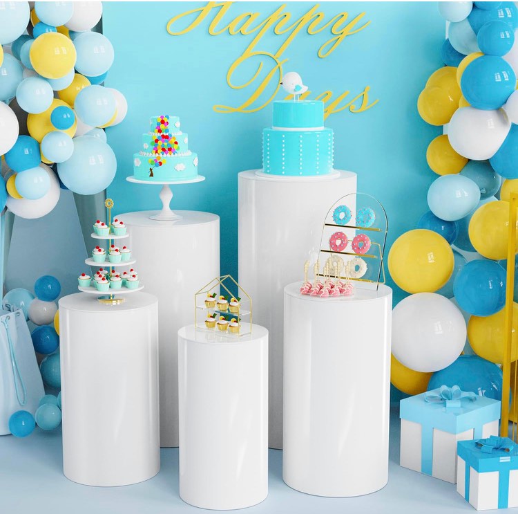 Round Cylinder Stands for Party 5Pcs White Pedestal Display Cylinder Tables for Parties Wedding Pillars Baby Shower Dessert Table Birthday Event Decor