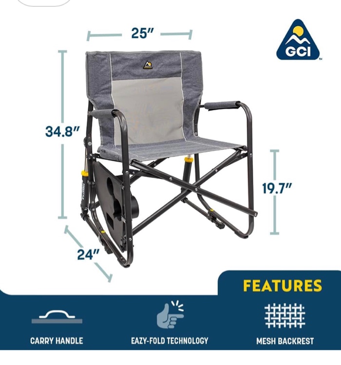 GCI Outdoor Kickback Rocker Foldable Rocking Camp Chair  Heathered Indigo