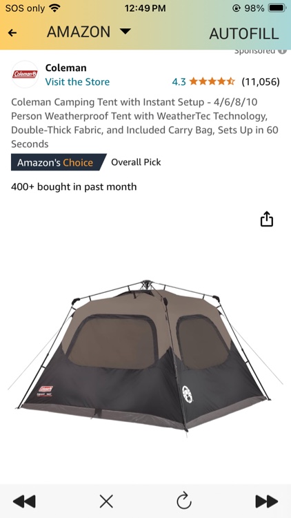 Coleman Camping Tent with Instant Setup, 4/6/8/10 Person Weatherproof Tent with WeatherTec Technology, Double-Thick Fabric, and Included Carry Bag, Sets Up in 60 Seconds