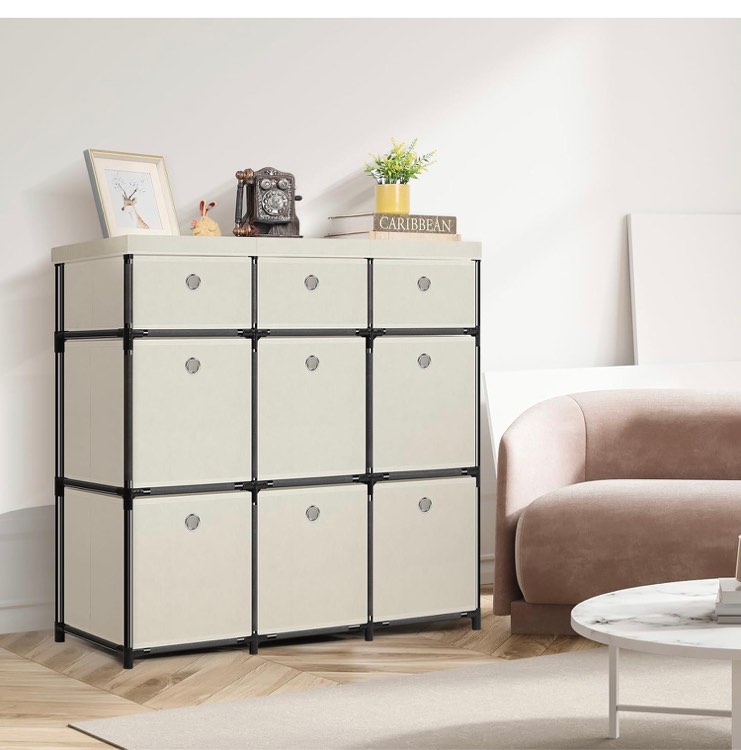 HAITRAL 9 Cube Storage Organizer, Fabric Storage Chest Drawers Organizer Unit for Closet, Easy Assembly Clothes Closet Dresser for Bedroom,Dorm,Hallway, Storage Bins (White)