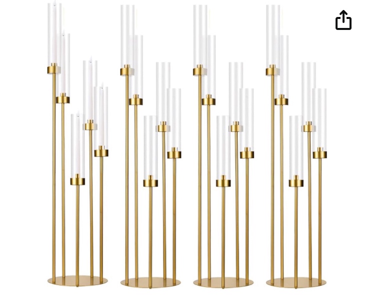 Set of 4 Floor Candelabra, 39.4'' Gold Tall 5 Arm Candle Holder with Acrylic Lampshade for Wedding Table Birthday Party Home Decoration Fit LED Taper Candles