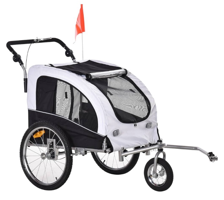 Aosom Dog Bike Trailer 2-in-1 Pet Stroller with Canopy and Storage Pockets