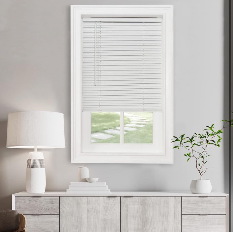 Cordless Light Filtering Mini Blind - 54 Inch Width and 64 Inch Length, 1" Slat Size - Pearl White - Cordless GII Morningstar Horizontal Windows Blinds for Interior by Achim Home Decor