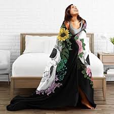 Sugar Skull Blanket Flannel Fleece Print Blanket,Soft,Cozy,Warm and Silky for Decorative Couch Bed Living Room , 60×50 Inch,Black