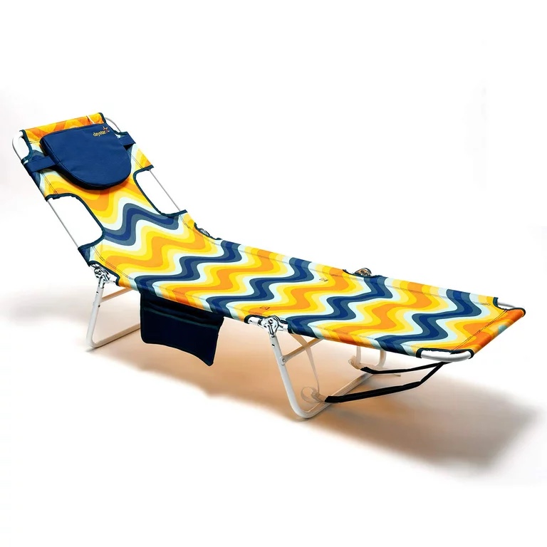 SunnyFeel Patio Lounge Chair, Outdoor Chaise Lounge, Reclining Beach Chair Adjustable Sunbathing Bed, Folding Garden Sun Lounger with Lay-Flat, Reading Hole, Arm Slots ? Pillow for Yard, Balcony, Poo