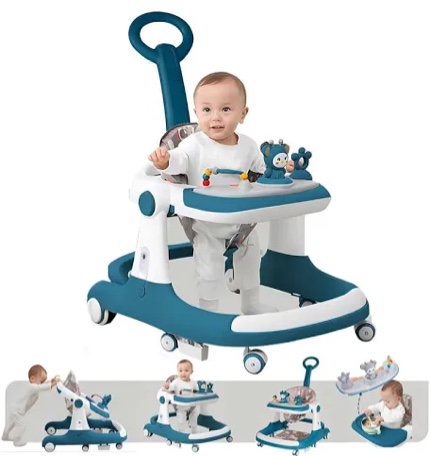 DingDong Baby Walker - Walkers for Babies 6-12 Months Adjustable Height, Baby Walker with Wheels, Baby Walkers for Boys, Baby Walker with Foot Pads/Handles, Baby Walker Portable Foldable