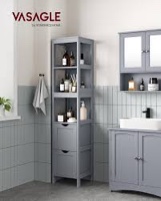 VASAGLE Bathroom Floor Cabinet, Freestanding Bathroom Storage Unit, with 2 Drawers, 3 Open Compartments, for Bathroom, Living Room, Kitchen, Modern Style, Dove Grey BBC066G02