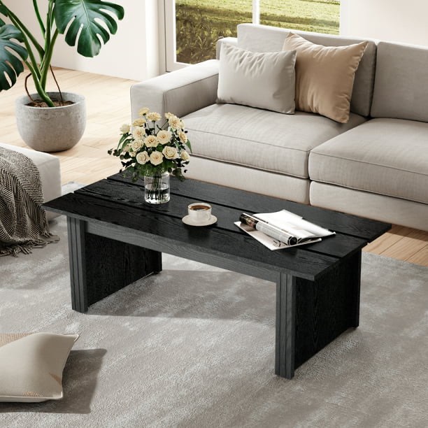 Wampat Modern Farmhouse Wood 42" Rectangle Coffee Table, Black