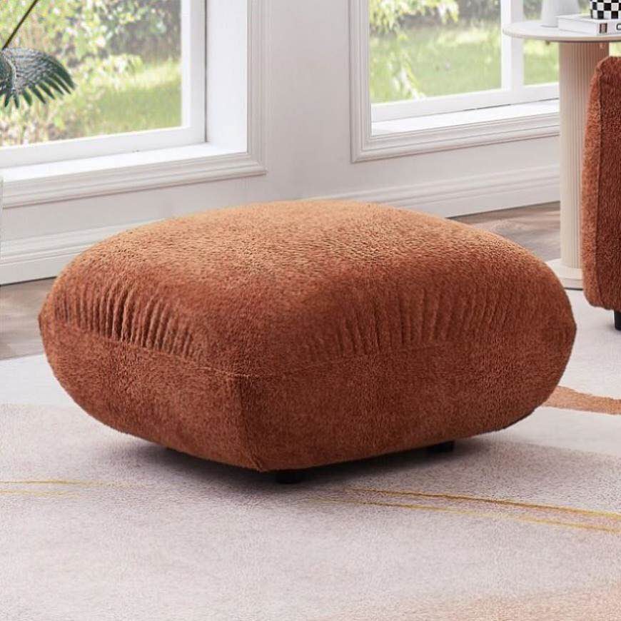 ZNTS Modern Round Footrest Stool Ottoman Foot Stool For Living Room, Bedroom, Boucle Orange. W876P155176