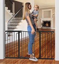 ZAAOEHA 36" Extra Tall Baby Gate for Stairs Doorways, 29.5"-49" Extra Wide Pressure Mounted Dog Gate, Auto Close Easy Walk Through Child Safety Gate for Kids Toddlers Pets, No Drilling, Black