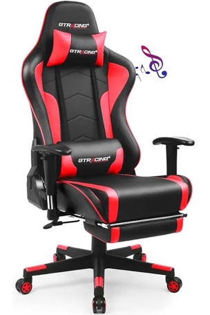 Massage Gaming Chair 7-Point, Office Chair with Footrest and Lumbar Support, Adjustable Seat Height Ergonomic, Thickened and Widened Cushions Backrest, 175° Reclining Max, Red