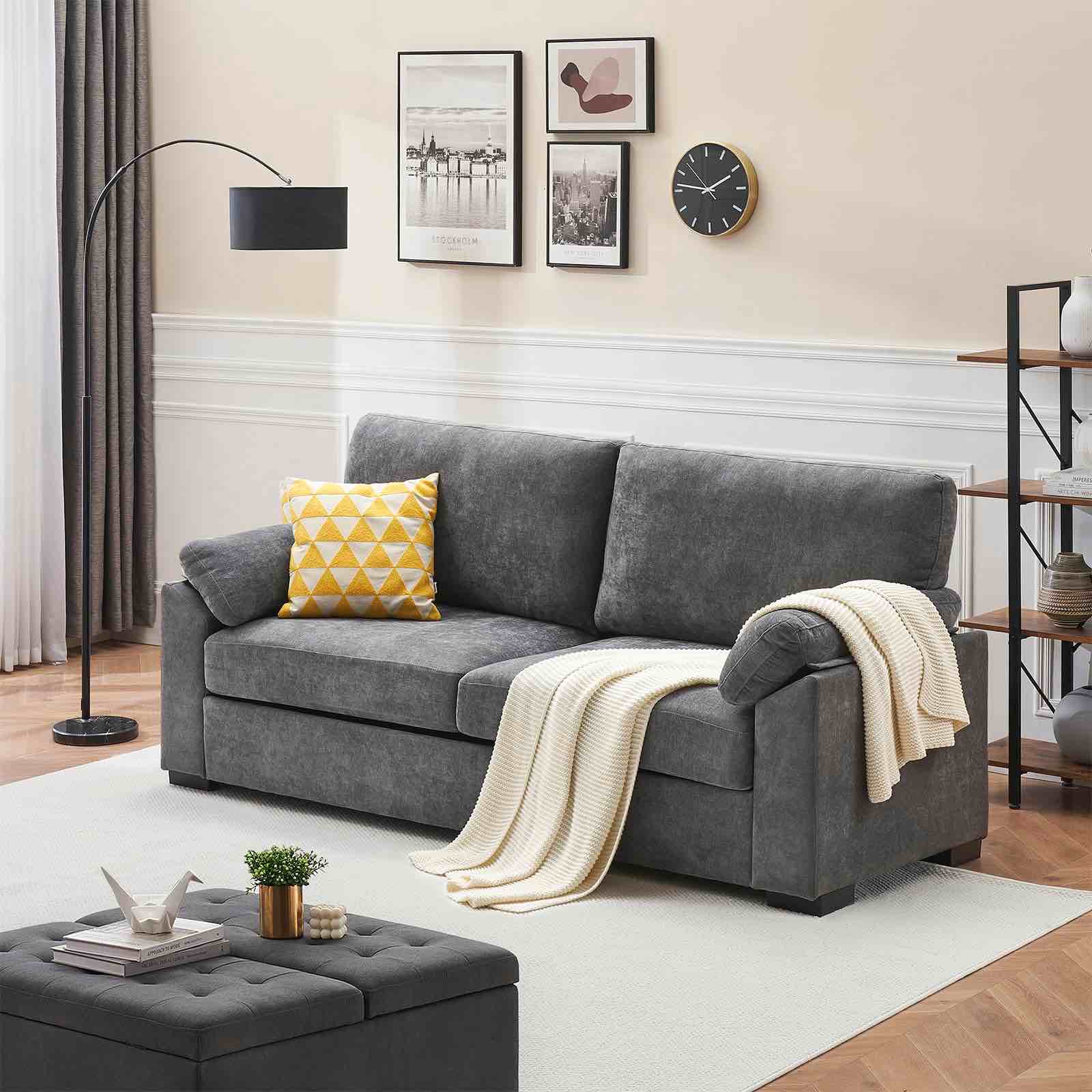 GARVEE  Sofas Couches for Living Room, 3 Seater Chenille Recliner Sofa Mid-Century Modern Sofa Couch with Space Spring Cushion and Solid Wood Frame, Removable Back and Seat Cushions