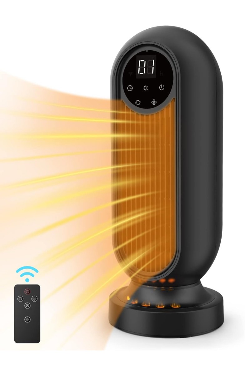 Tower Heater, 1500W Space Heater Portable Ceramic Heater, Oscillating Electric Space Heater with LED Flame Light, 12H Timer & Remote Control for Home Bedroom Office Indoor Use