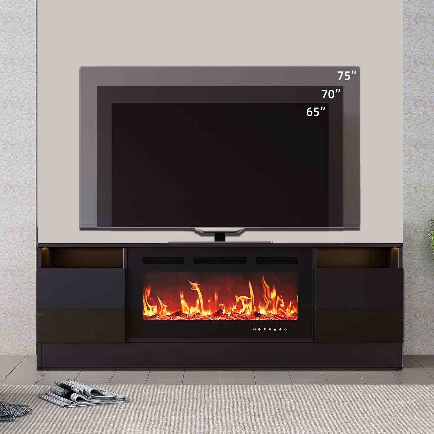 GARVEE TV Stand for Fireplace, Modern Entertainment Center with Storage Cabinet, Fits into 36'' Electric Fireplace, Black(Not Include Fireplace)