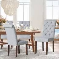 COLAMY Button Tufted Dining Chairs Set of 2, Parsons Upholstered Fabric Dining Room Chairs Kitchen Chairs with Wood Legs and Padded Seat, Blue Bubble