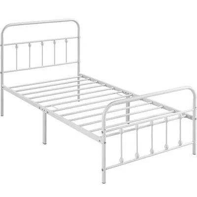 Twin Size Bed Frame with Headboard, Heavy Duty Metal Platform Frame, Sturdy Steel Slat Support, No Box Spring Needed, White Twin Bed Frame for Kids and Girls (White, Twin)