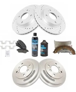 TRQ Front and Rear Performance Brake Pad & Rotor Kit Brake Pads Brake Rotors Set Ceramic Premium G-Coated Fits Select 2011-2013 Lexus CT200h 2010-2011 Toyota Prius 2012-2015 Prius Plug-In