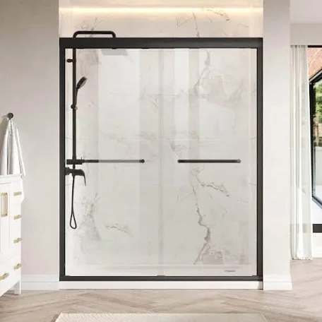 MELLCOM Shower Door, 60-60.8" W x 76" H Frameless Tempered Glass Sliding Shower Door with Stainless Steel Handle, Adjustable Width Bathroom Glass Door with 1/4" (6mm) SGCC Tempered Clear Glass