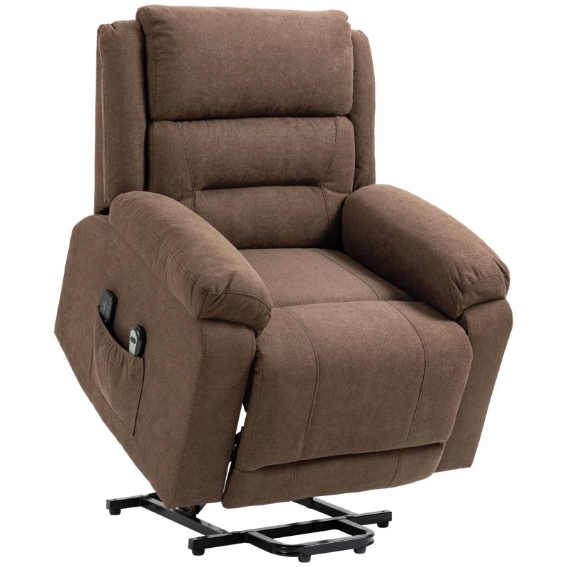 HOMCOM Electric Power Lift Chair for Elderly with Massage, Oversized Living Room Recliner with Remote Control, and Side Pockets, Brown