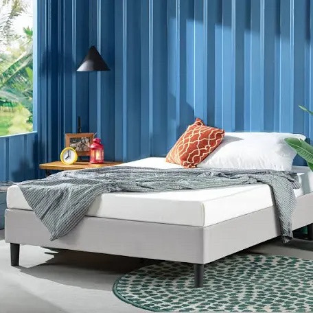 ZINUS Curtis Upholstered Platform Bed Frame, Mattress Foundation, Wood Slat Support, No Box Spring Needed, Easy Assembly, Grey, Queen