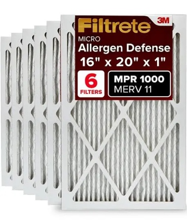 Filtrete 16x20x1 Air Filter, MPR 300, MERV 5, Clean Living Basic Dust 3-Month Pleated 1-Inch Air Filters, 6 Filters
