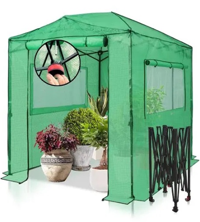 EAGLE PEAK 8x6 Portable Walk-in Greenhouse, Pop-up Indoor Outdoor Garden Green House, Zippered Doors and Windows, PE Cover, Green