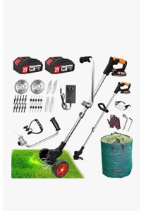 Cordless Weed Wacker, 3 in 1 Stringless-Grass-Trimmer,Foldable 2.0Ah Battery Operated Weed-Wacker Lawn Edger,Adjustable Height Electric Mower for Garden,Lightweight Small Push Edger Tool
