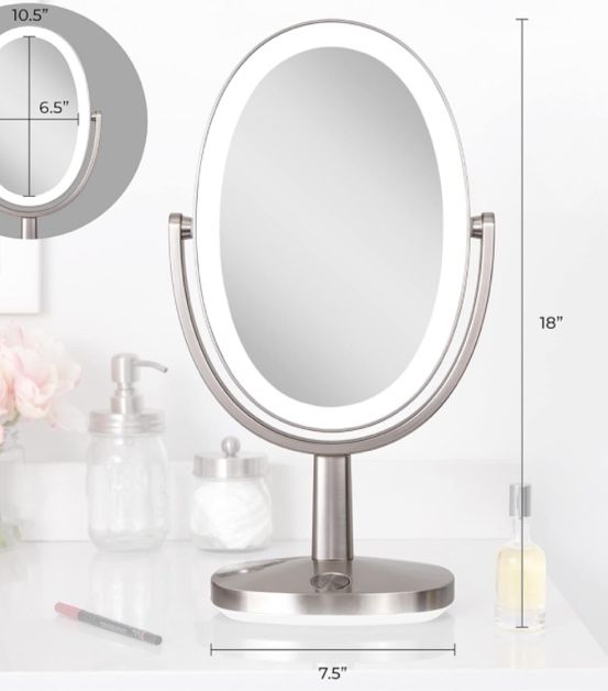 Zadro Newport 10" by 18" Oval LED Lighted Makeup Mirror with Magnification 5X/1X Touch Control Makeup Mirror with Lights