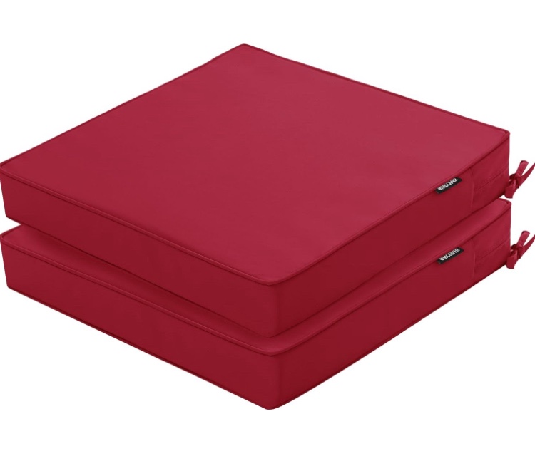 Outdoor Chair Cushions 22 x 22 Inch Waterproof Patio Chair Cushions with Tie 5 Year Color Fastness Thick Outdoor Seat Cushion for Garden Lawn Patio Furniture Burgundy Red missing one cushion 