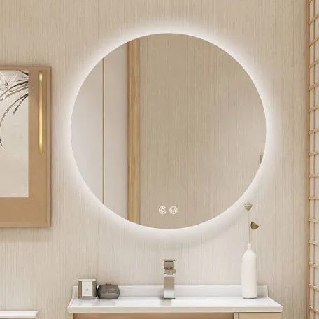 LED Backlit Round Bathroom Mirror 24 Inch Bathroom Circle Mirror with Lights 3 Color Dimming Bathroom Round Mirrors Smart Touch Switch Circle Backlit Lighted Mirror for Bathroom Wall