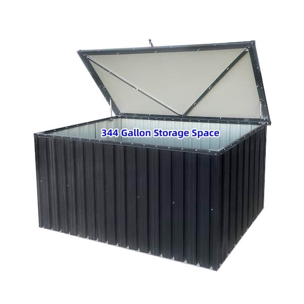 Classic Black Large Metal Outdoor Storage Ottoman Bench with Hydraulic Rod, Indoor Toy Storage Box, Patio Deck Box