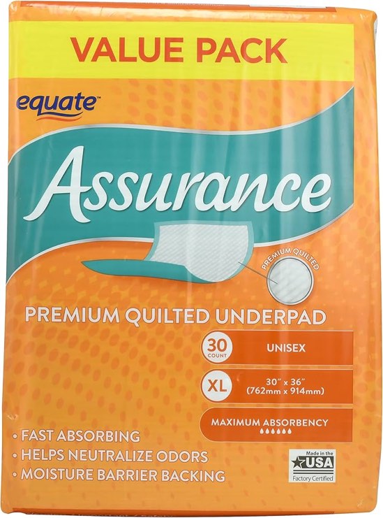 Assurance Unisex Premium Quilted Underpad  Maximum Absorbency  XL (30 Count)