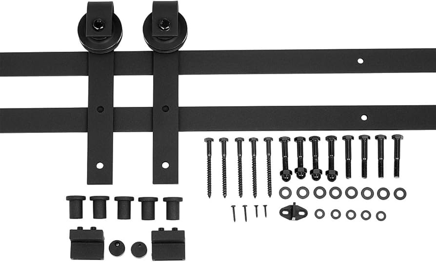 AmazonBasics Sliding Barn Door Hardware Kit, 6.6 Foot, J Shape, Black