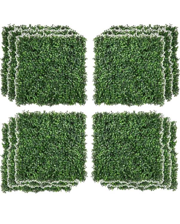 Outsunny 12 PCS 20" x 20" Artificial Boxwood Panels Topiary Wall Greenery Backdrop, Privacy Hedge Screen UV Protected 4Layer Roll Grass Panel Fence Decor Outdoor Indoor Garden Backyard, Light Green