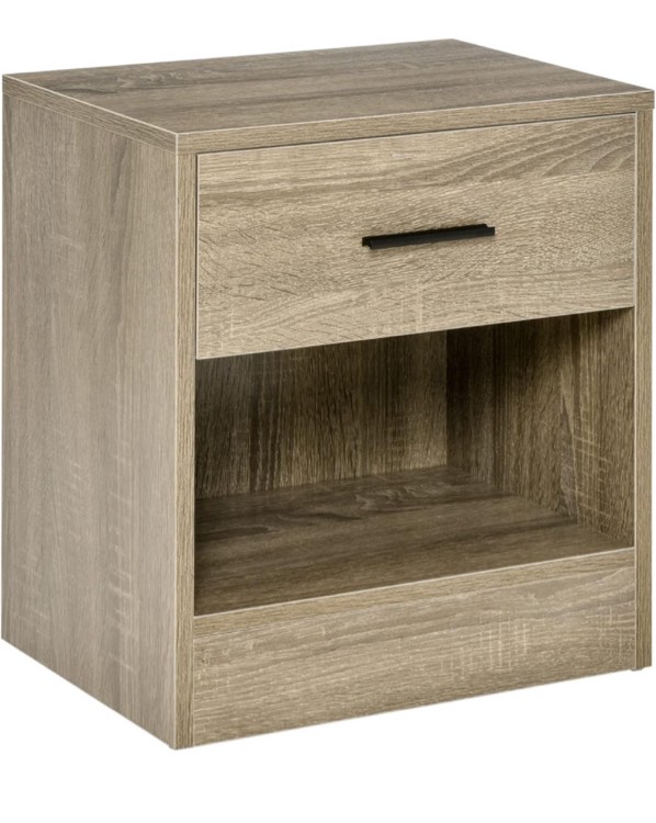 HOMCOM Side Table, Small End Table with Storage Shelf and Drawer, Modern Bedside Table for Bedroom or Living Room, Gray Wood Grain
