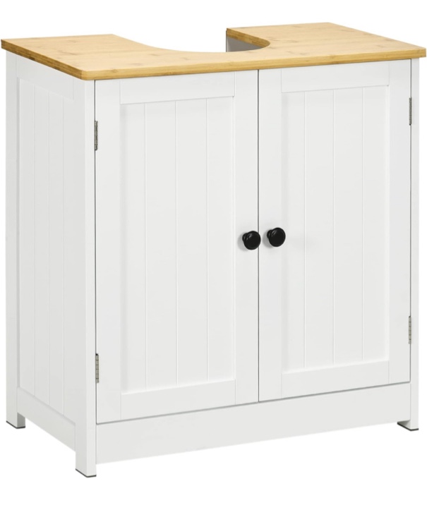 kleankin Modern Bathroom Under Sink Cabinet, Bathroom Vanity for Wall Mount Sink, Storage Cabinet with Double Doors and Adjustable Shelf, White