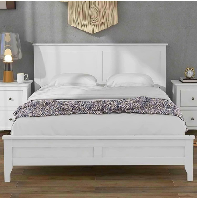 Harper & Bright Designs White Full Size Platform Bed with Headboard, Modern Wooden Full Bed Frame with Slat Support, Full Size Beds Frame for Kids Teens Adults, Bedroom, No Box Spring Need, White