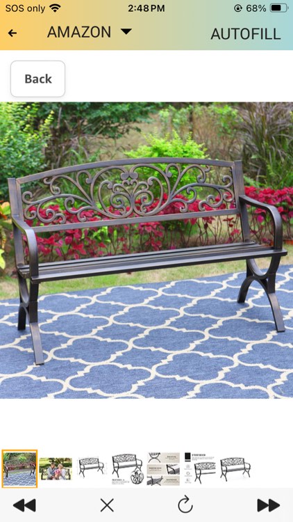 MFSTUDIO 50 Inches Outdoor Garden Bench,Cast Iron Metal Frame Patio Park Bench with Floral Pattern Backrest,Arch Legs for Porch,Lawn,Yard-Bronze